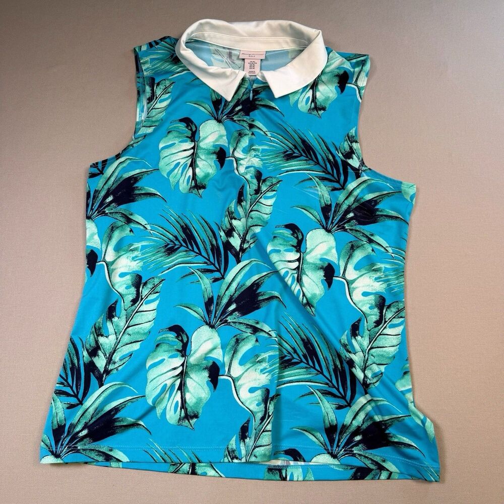 Tommy Bahama Golf Shirt Womens XL Sleeveless Tropical Floral Polo Resort